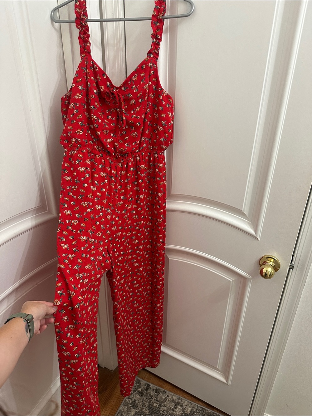 As U Wish Red Floral Tie-Front Jumpsuit
